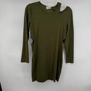 Derek Heart Olive Green Ribbed Cutout Long Sleeve Mini Dress Size‎ L